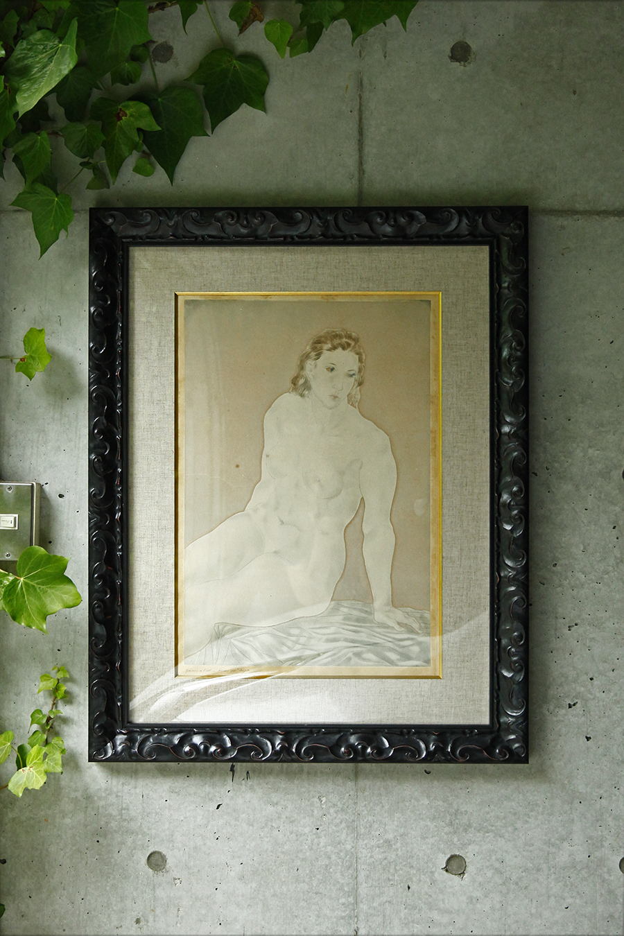 「座る裸婦像」　レオナール・フジタ　藤田嗣治　1930年　アクアチント、エッチング　