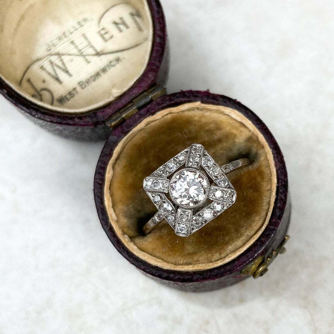 ジルコニア＆ダイヤモンドリング　指輪　14KWG　モダニズム　1900年頃　英国エドワード王朝期　r-62
