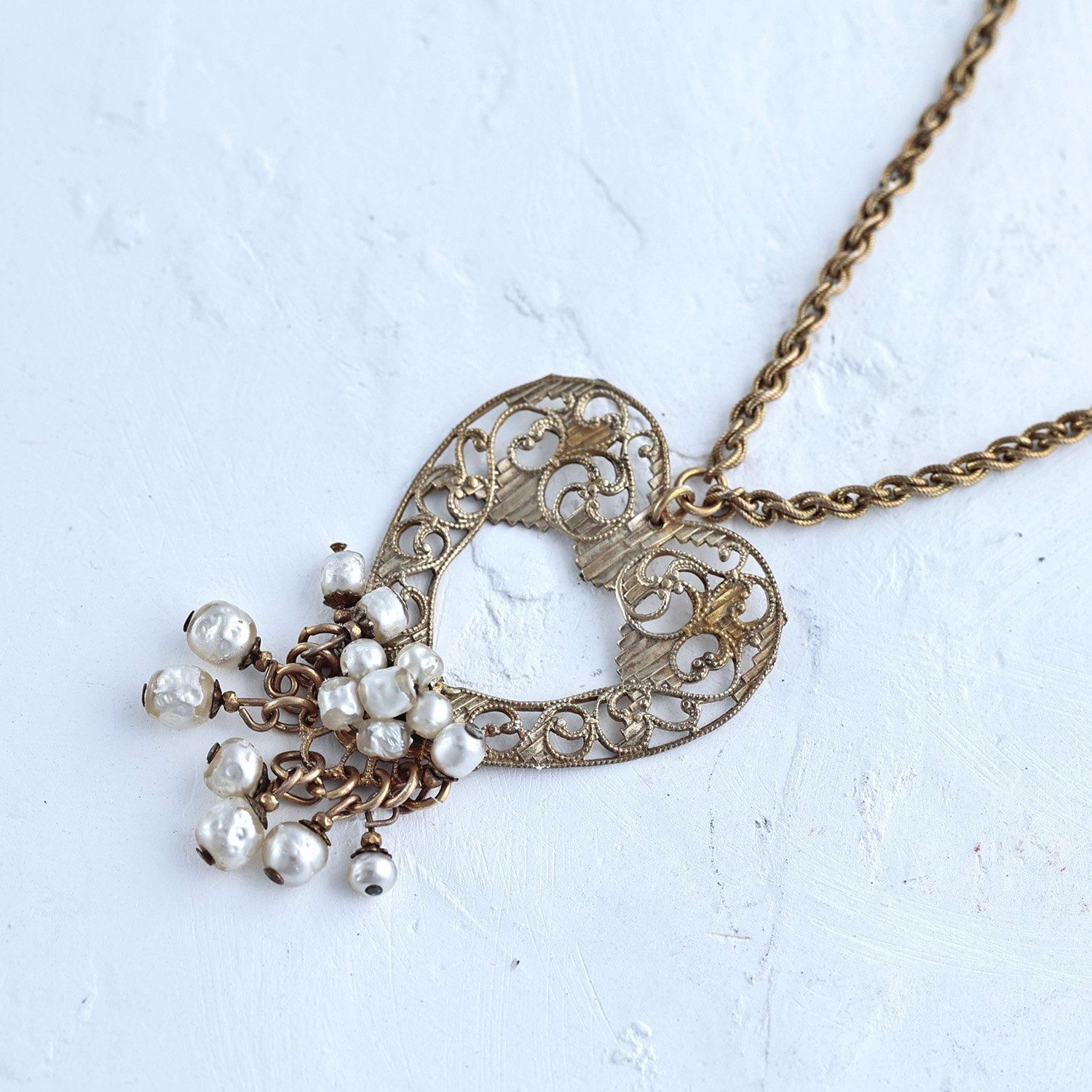 ミリアム・ハスケル　バロックパールネックレス　ハート形ペンダントトップ　1940年代　mhn20