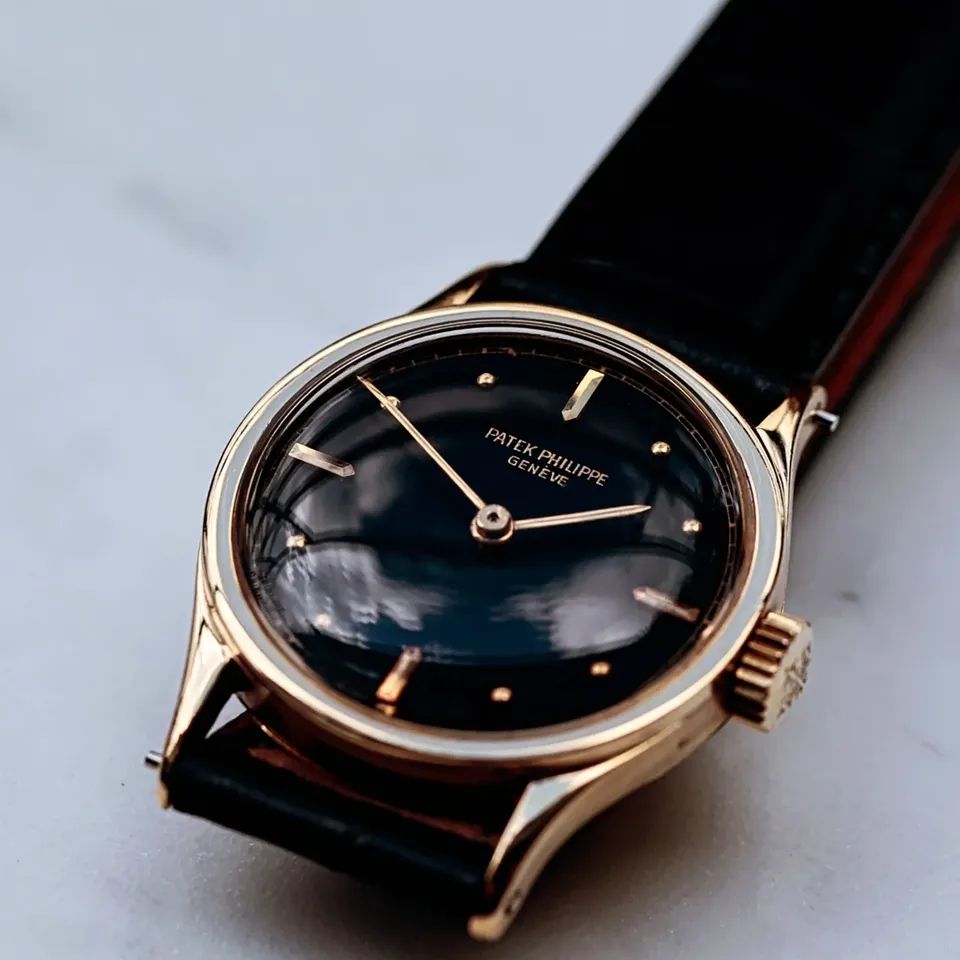 1910-1920s Patek Phillip Calatrava 18KRG lacquered black dial who’s is called “Japanning Dial”