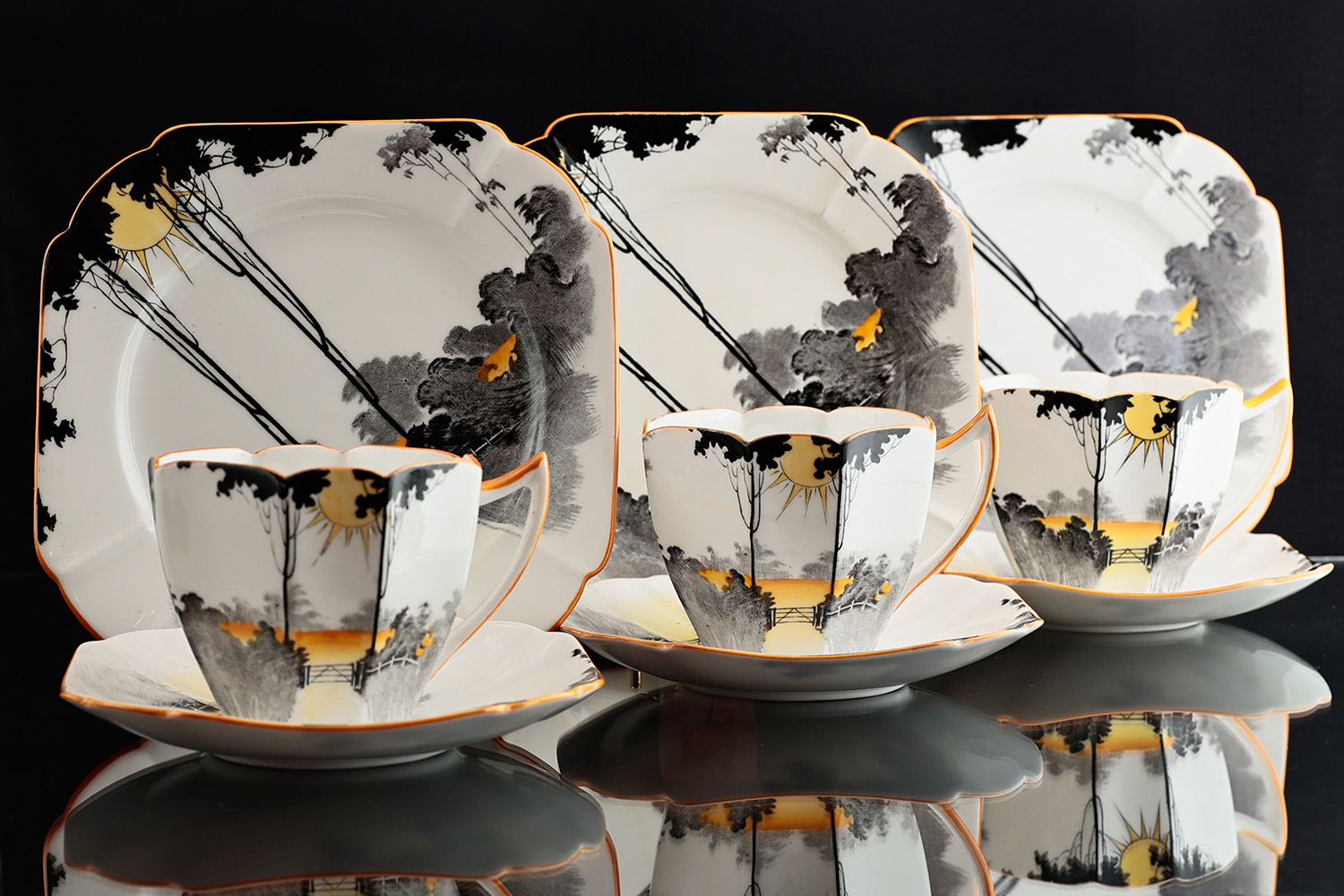 シェリー窯　クィーン・アン　サンセット　テーブルウェア　21ピース　1930年　アールデコ期　イギリス　Shelley